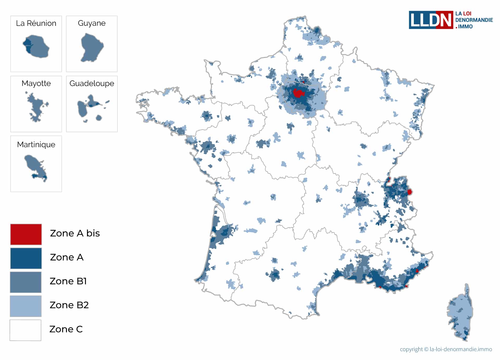 Carte des zones ABC loi Denormandie